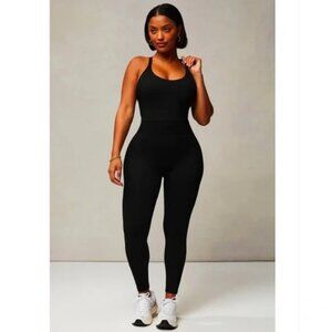 Fabletics Seamless Rib Jumpsuit Black NEW XL